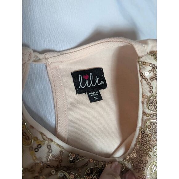 Lilt Tulle Sequin Gold Pink Flower Girl Formal Sleeveless Dress Girls Size 12 - Picture 5 of 8